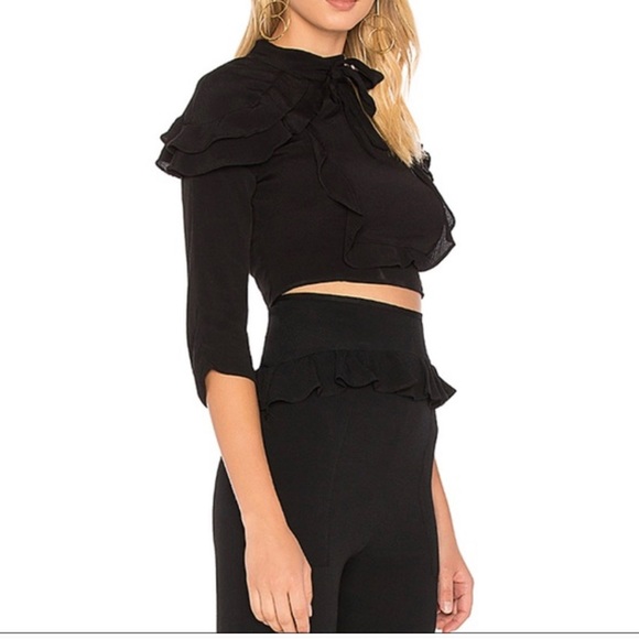 For Love and Lemons Revolve Poppy Ruffle Cropped Top Black Large NEW NWT - Picture 2 of 4